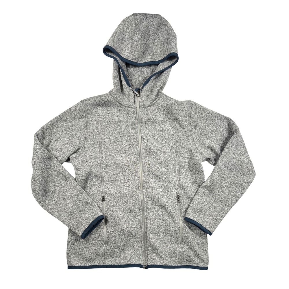 L.L.Bean Kids Medium 10-12 Gray Sweater Fleece Full-Zip Hooded Jacket GUC School